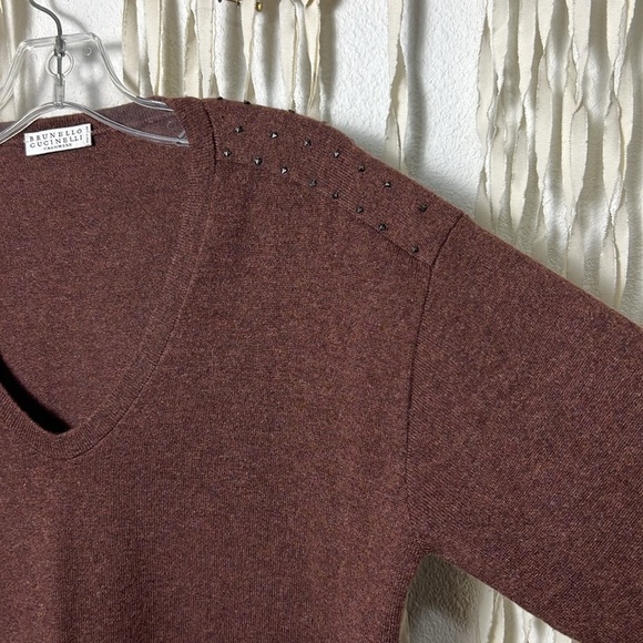 Brunello Cucinelli Cinnamon Colored Cashmere V-Neck Sweater Size M - Picture 7 of 12